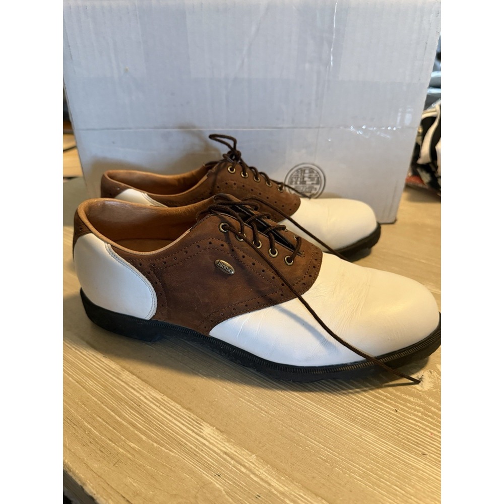 NWT Etonic Comfort Q Loc System Mens Golf Shoes White & Brown Size 11M